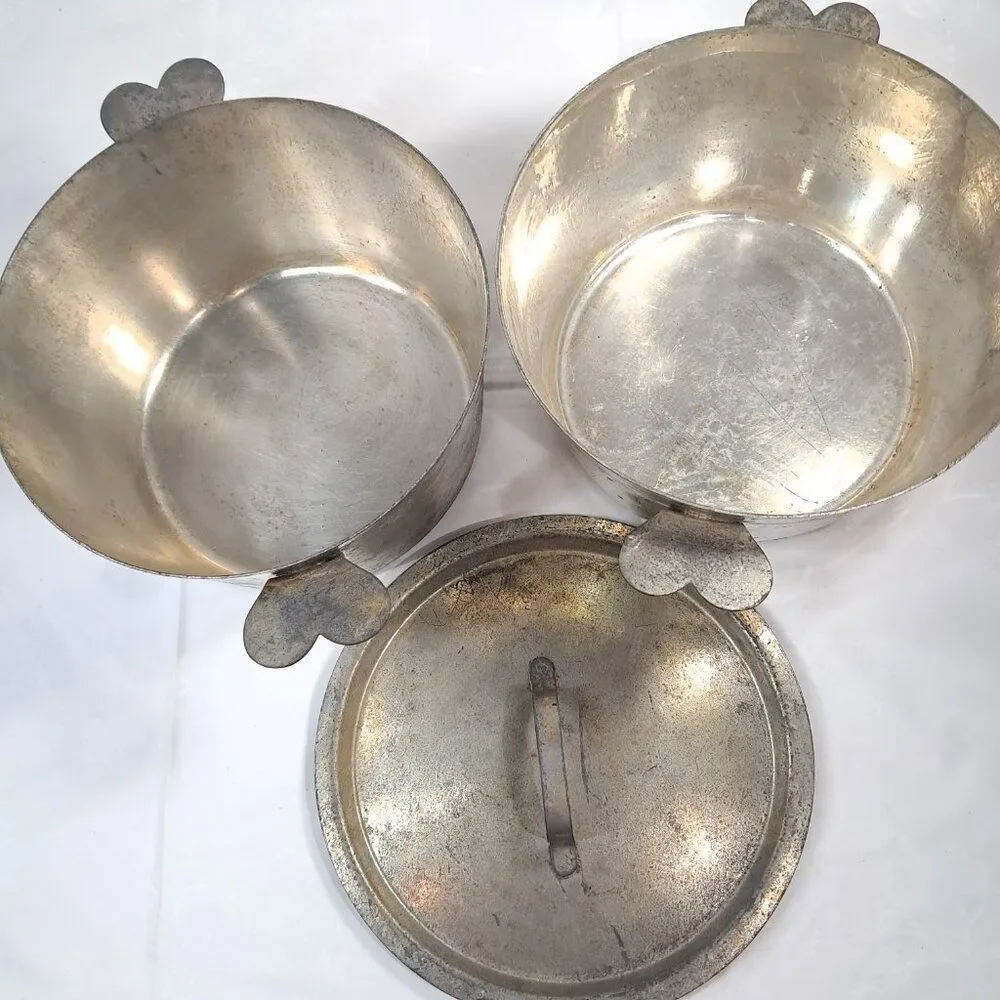 Vintage Cordon Bleu Charlotte Mold 2 Pots Heart Handles‎ Lid France #10 rustic